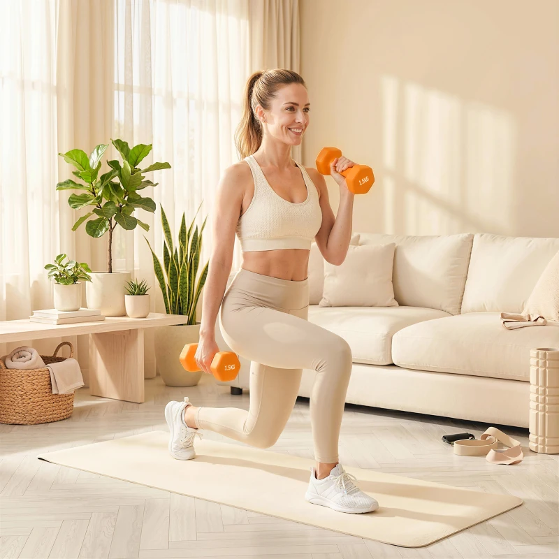 SPORTNOW 2 x 1.5kg Hexagonal Dumbbells Weights Set with Non-Slip Grip for Home Gym Workout, Orange