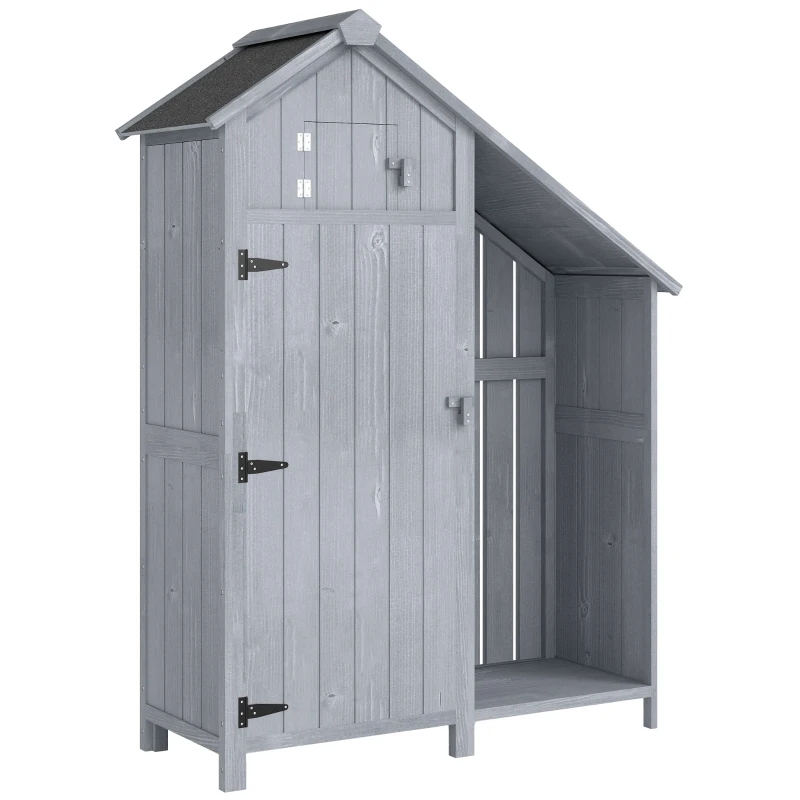 Outsunny Armoire de jardin en bois extérieure résistante aux intempéries avec toit bitumé et étagère 129 x 51,5 x 180 cm Gris