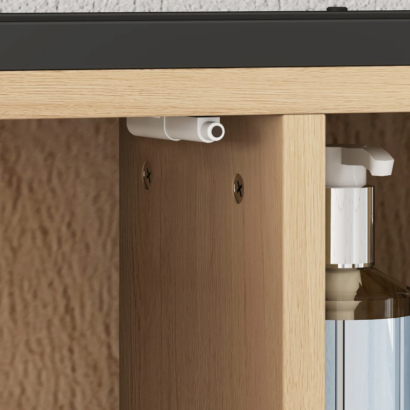 HOMCOM Specchiera bagno da parete con 6 scomparti e ripiano regolabile, Rovere