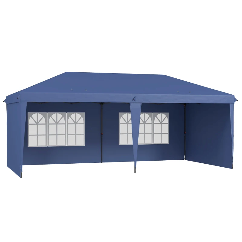 Outsunny Tonnelle pliante 6x3 m Pop-up avec 4 parois amovibles Tonnelle de jardin avec 2 fenêtres et sac de transport Bleu