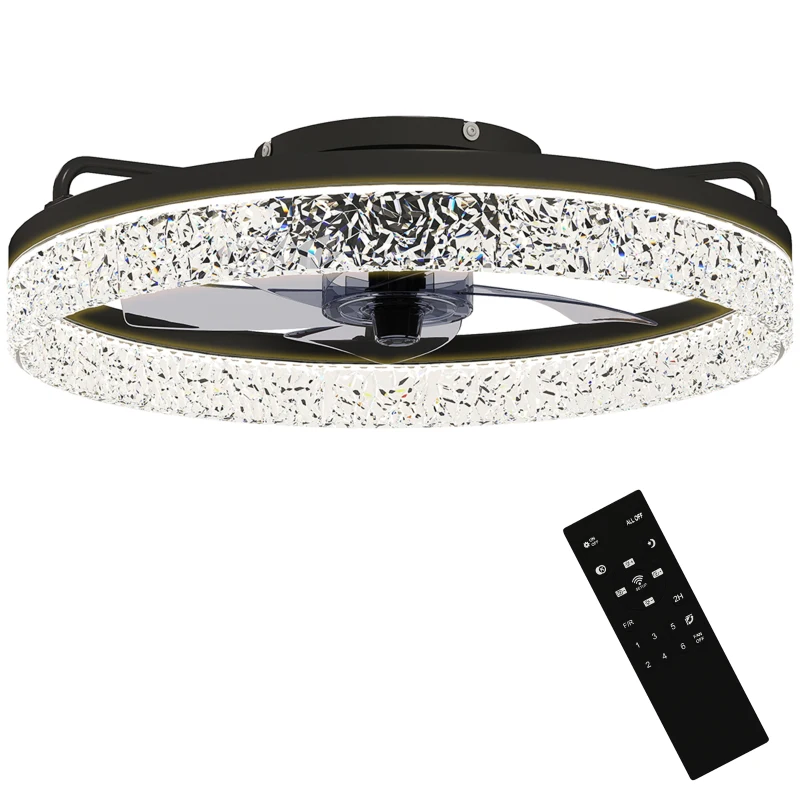 HOMCOM Ventilador de Teto com Luz Ventilador de Teto LED Dimável com Controle Remoto para Quarto e Sala Preto