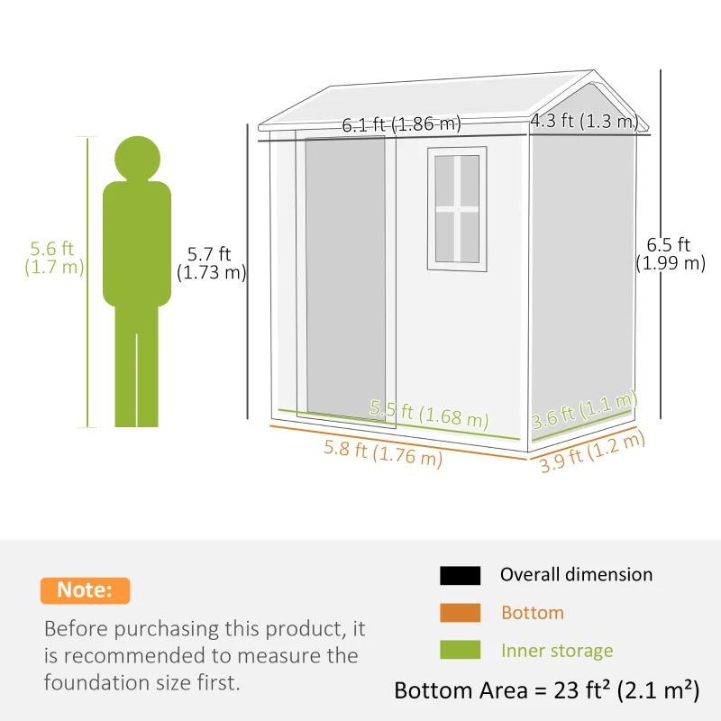 Outsunny Casetta da giardino in resina con pavimento e finestra, Grigio