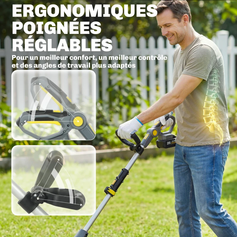 Outsunny Motoculteur sans fil, Rotavator électrique 18V avec 2 batteries 4000mAh, chargeur, largeur de travail 20 cm Gris