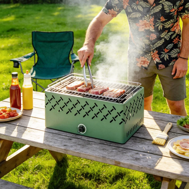 Outsunny Holzkohlegrill 45,5x29x21 cm mit integriertem Ventilator einstellbare Temperatur und Kohleschale Hellgrün