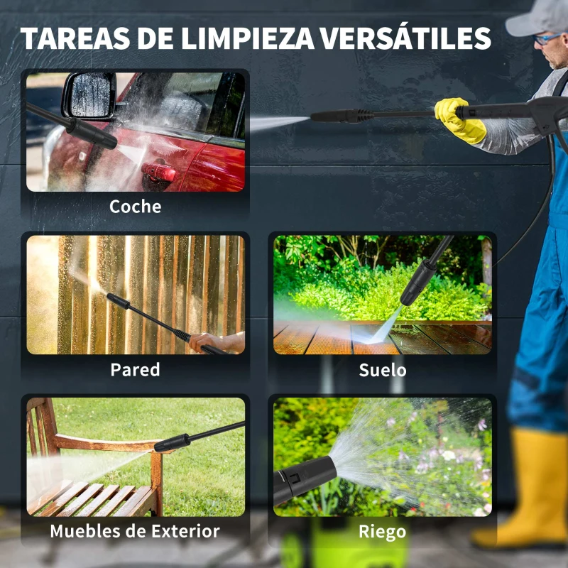 Outsunny Idropulitrice 2200 W con accessori e spegnimento automatico, 32x32x80 cm, Verde e Nero