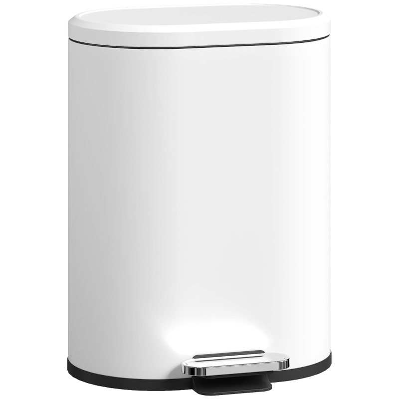 HOMCOM Poubelle 12L Poubelle à pédale avec couvercle, pédale, seau intérieur, fonction Soft-Close, 30 x 25,5 x 37,5 cm, blanc