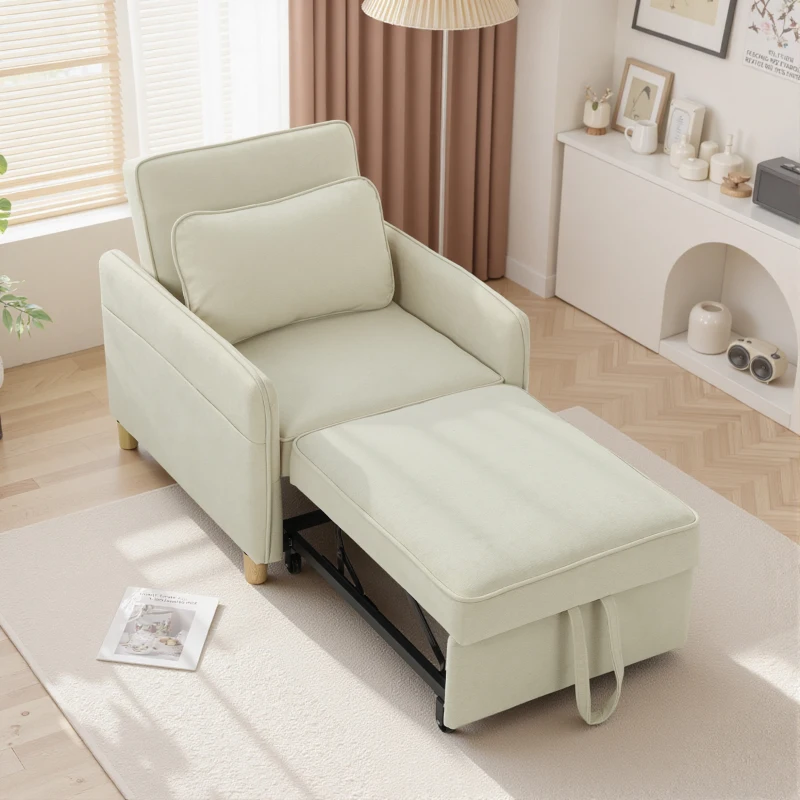 HOMCOM Fauteuil-lit 3 en 1 Convertible avec fonction lit, assise large pour salon, Beige
