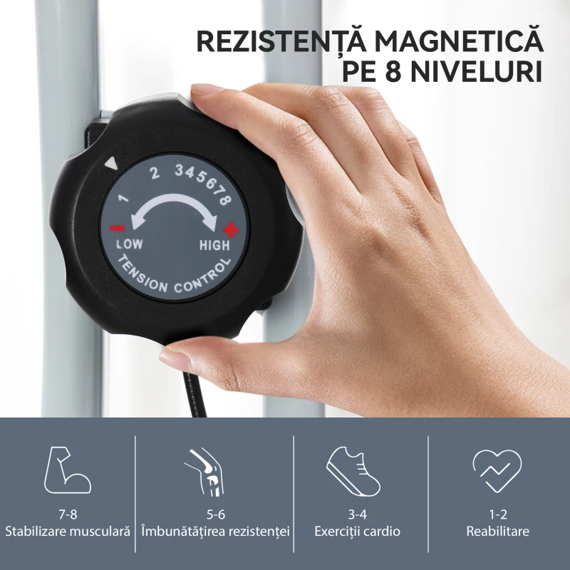 SPORTNOW Bicicletă fitness pliabilă magnetică, 8 niveluri, afișaj LCD, roți și șa reglabilă, negru(m-5)