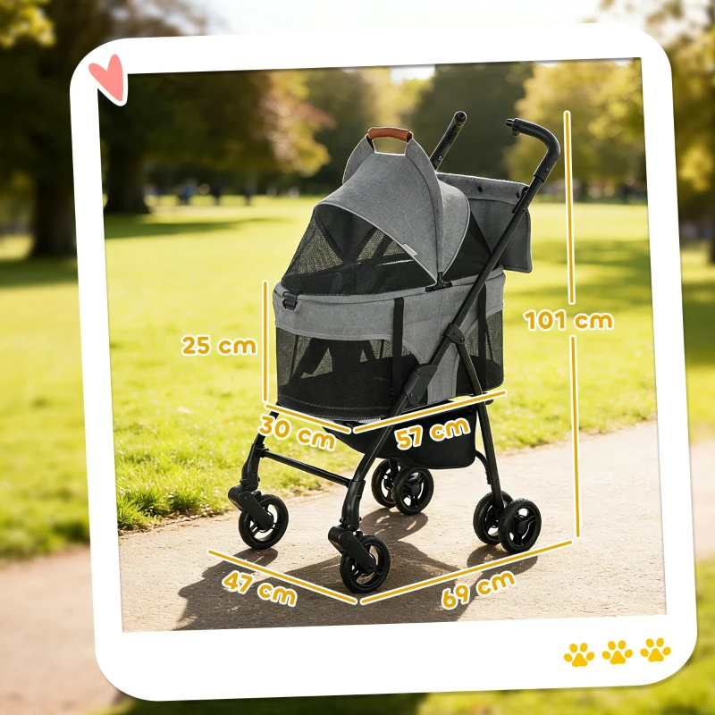 PawHut Cochecito para Perro Carrito 3 en 1 Desmontable Plegable Capazo Extraíble y Sin Cremallera Suspensión Gris