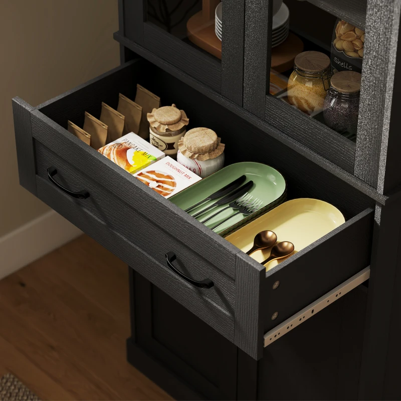 HOMCOM Armoire de cuisine, buffet, façade en acrylique, tiroirs, 76 x 40 x 182,5 cm, Noir