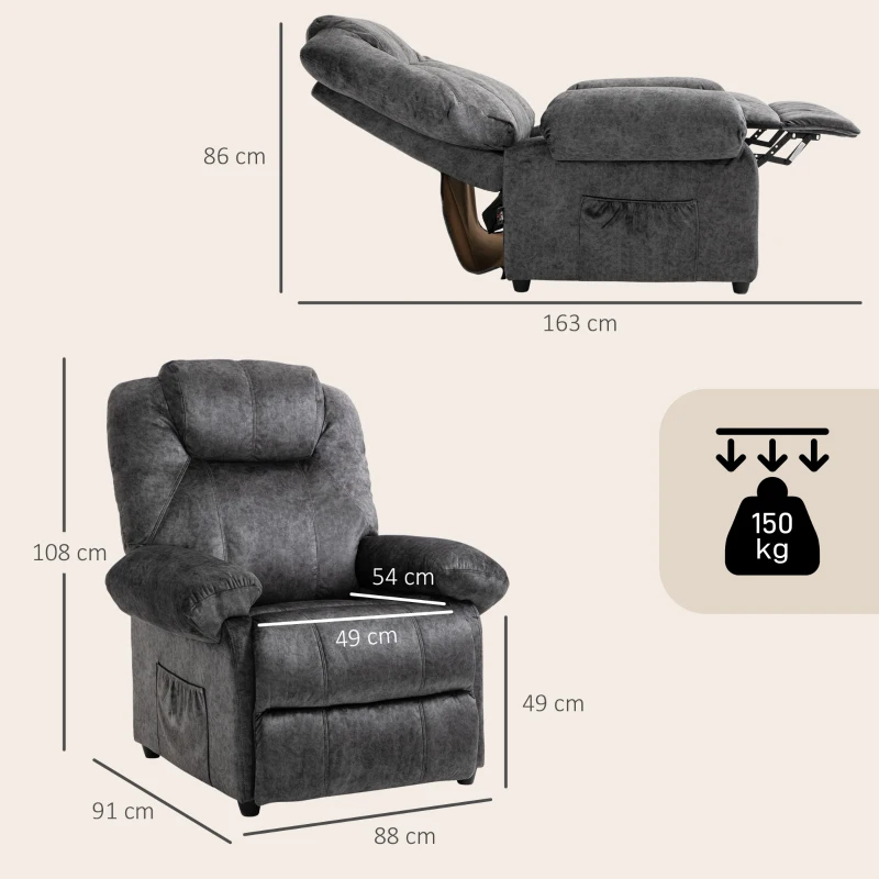 HOMCOM Sillón Relax Reclinable Manual Sillón Relax de Terciopelo con Reposabrazos Reposapiés Acolchado Grueso Negro