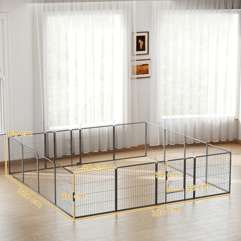 PawHut Parc pour chiots, 16 pièces Parc pliable avec porte pour chiens petits, moyens, 3,2 x 3,2 x 0,8 m, Gris