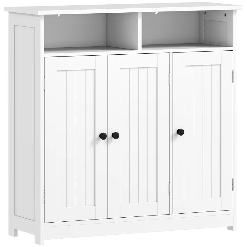 HOMCOM Armoire de Salle de Bain Étroite 3 Portes 2 Compartiments Ouverts Étagère Réglable 85x30x85 cm Blanc