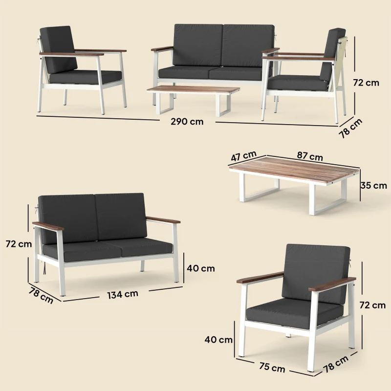 Outsunny Garten-Sofa-Set für 4 Personen: 2 Sessel, Sofa, Tisch.
