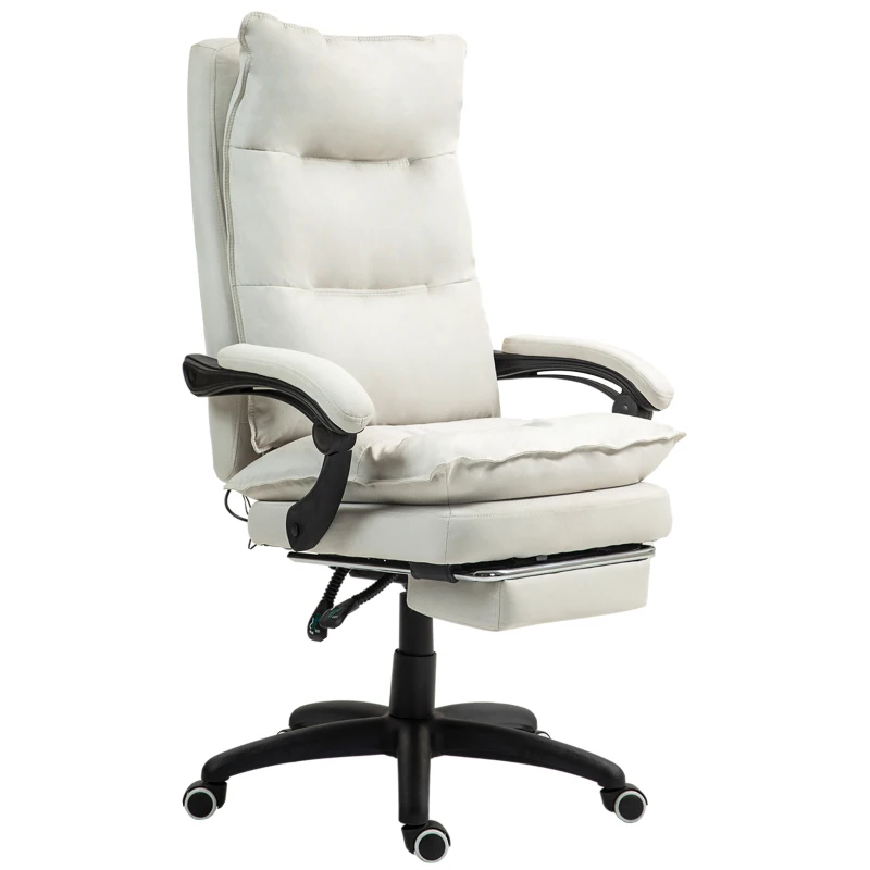 Vinsetto Sedia da ufficio massaggiante, ergonomica, girevole e regolabile, bianco crema