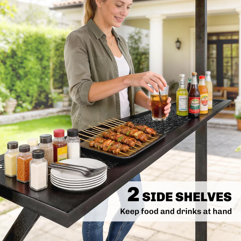 Outsunny Pawilon grillowy 2,71 x 1,82 m z pochyłym dachem, bocznymi półkami, ochroną UV 50+, czarny