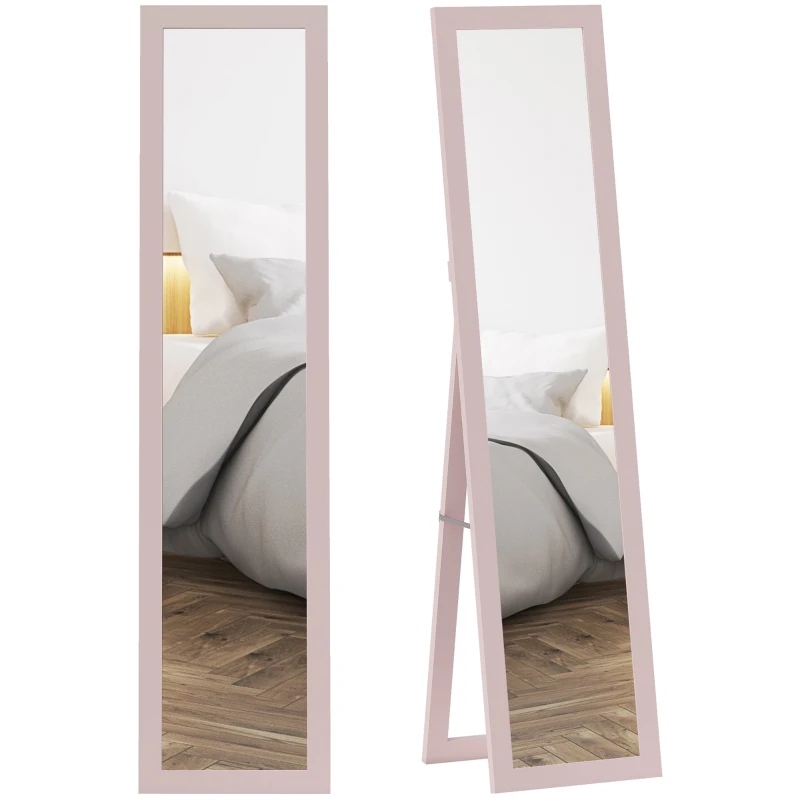 HOMCOM Specchio a Figura Intera con con Cornice in MDF Inclinato o Appeso Rosa Perla, 37x3.8x157 cm, Rosa