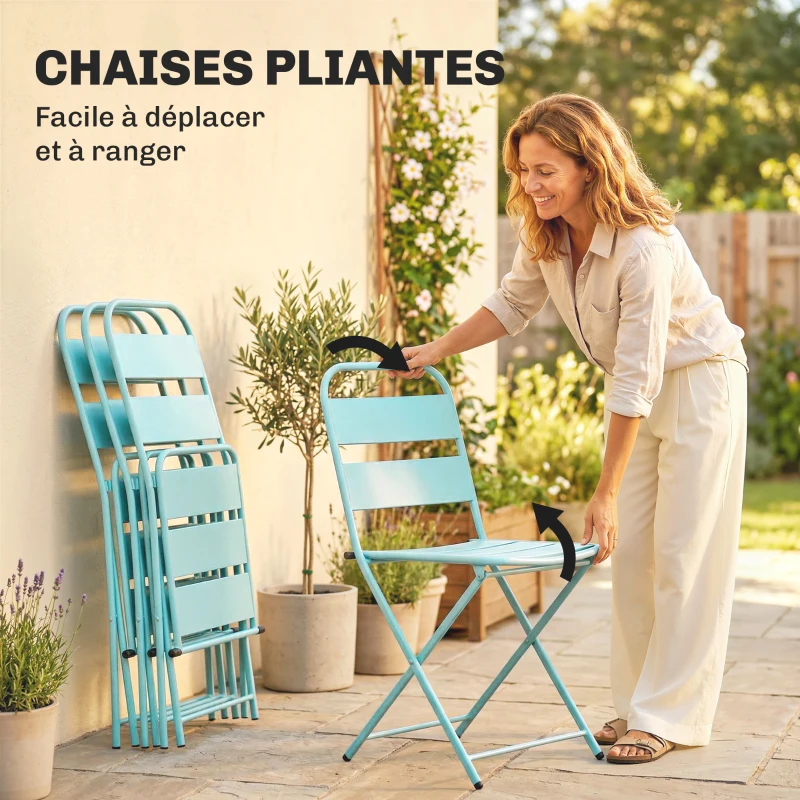 Outsunny Ensemble de Salle à Manger d'Extérieur 5 Pièces, Ensemble de Jardin pour 4 Personnes avec Plateau à Lattes et Chaises Pliantes, Vert Clair