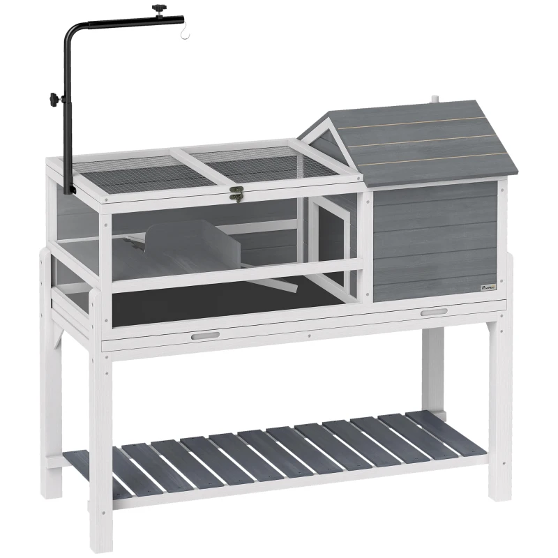 PawHut Maison pour tortue avec support de lampe, étagère, enclos pour divers petits animaux, bois, Gris