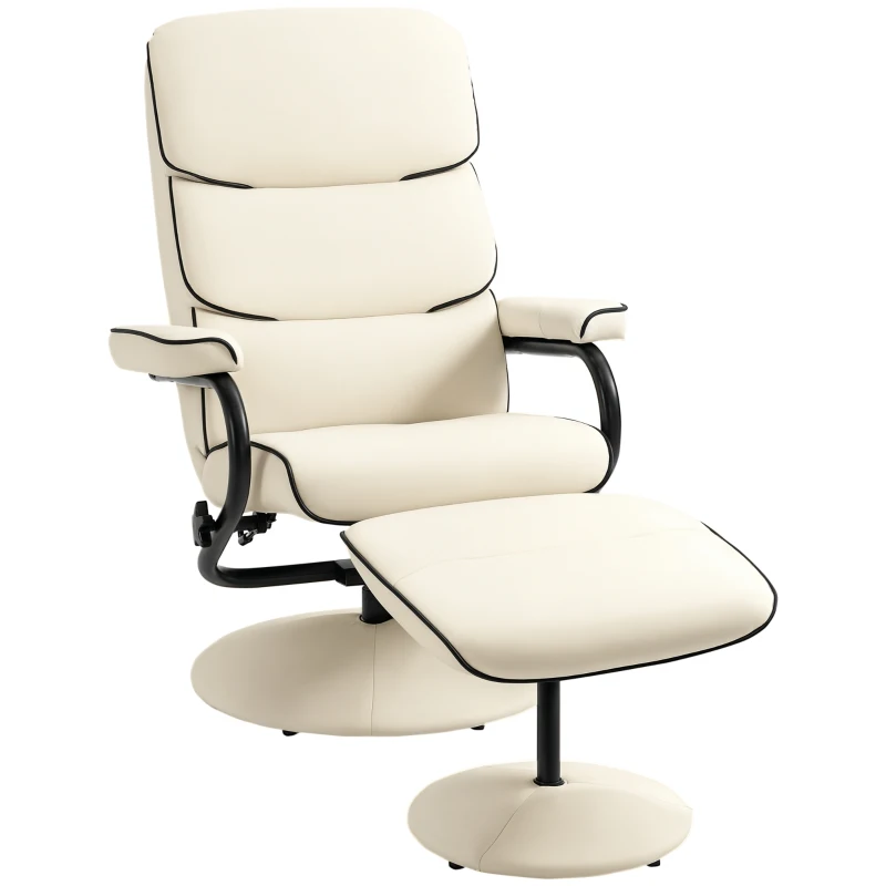 HOMCOM Poltrona relax girevole 360° con poggiapiedi e seduta imbottita, Crema
