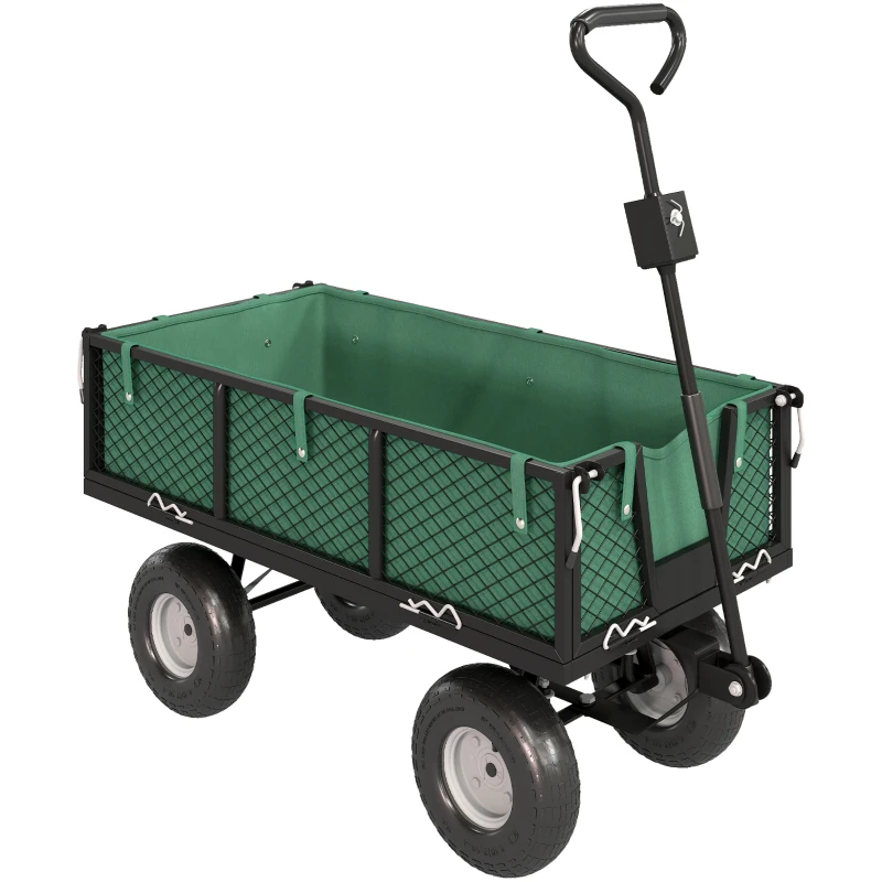 Outsunny Chariot de jardin en acier 114L avec sac de rangement et parois amovibles, 105x51x54 cm, Vert