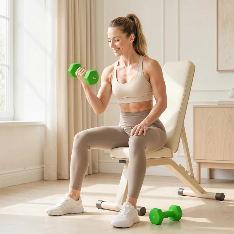 SPORTNOW Set 2 Manubri 3 kg Esagonali e Antiscivolo per Casa e Palestra, in Metallo e Plastica, 18x8x8 cm, Verde