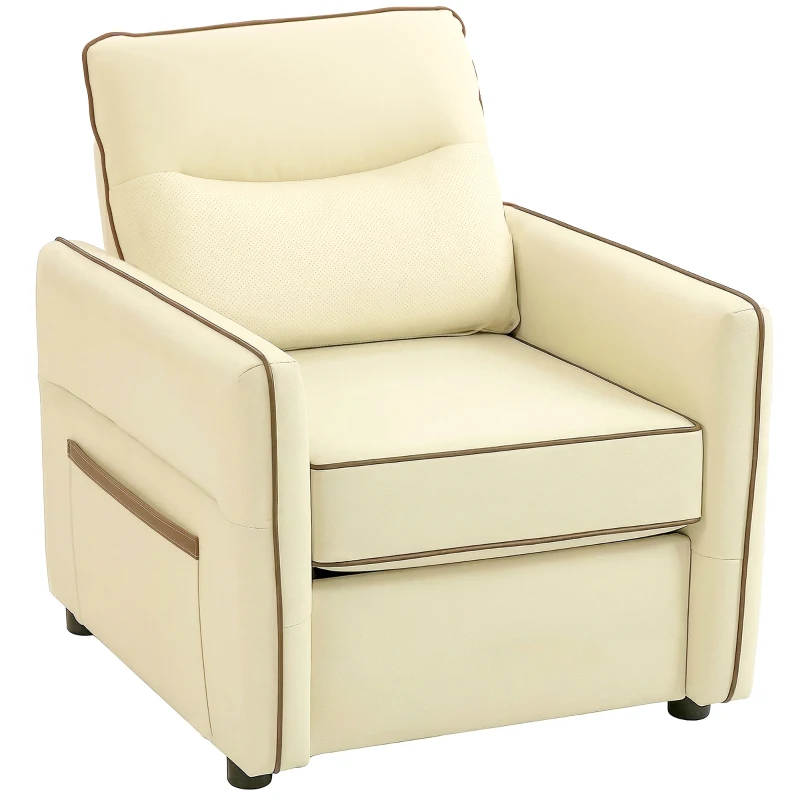 HOMCOM Fauteuil de Salon Moderne avec Rembourrage Épais, Poche Latérale et Revêtement en Similicuir, Beige