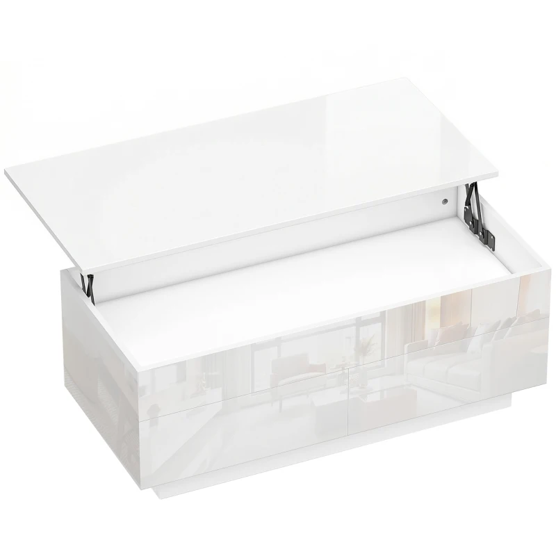 HOMCOM Table basse réglable, table de salon moderne avec rangement caché et 2 tiroirs, blanc laqué