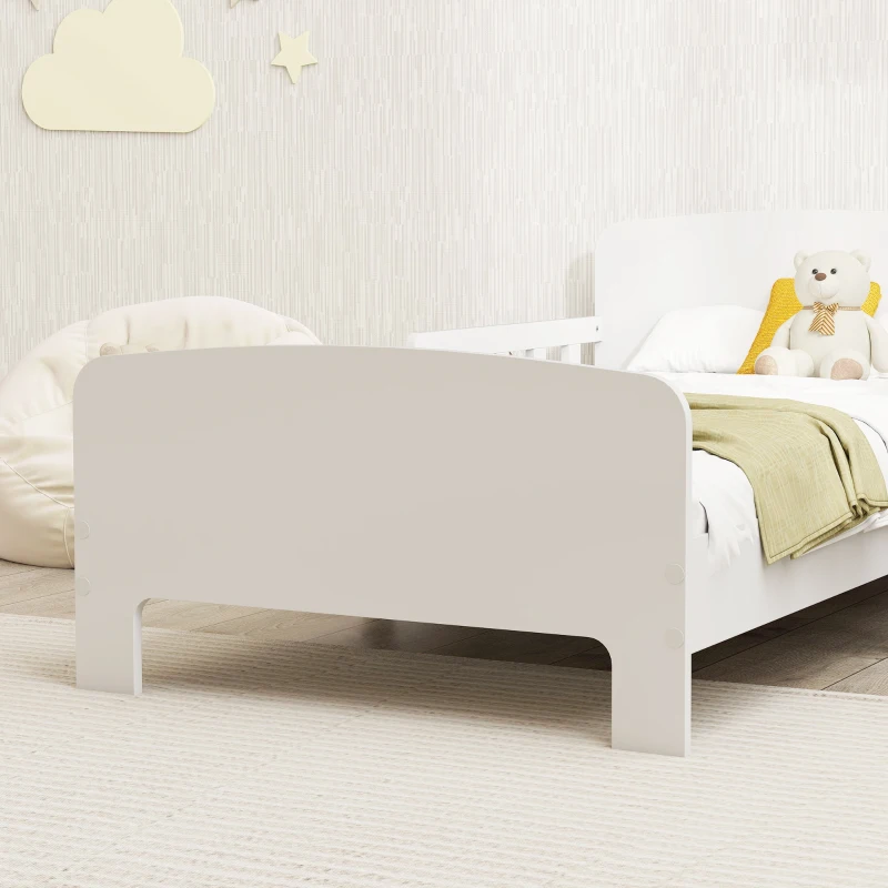 AIYAPLAY Lit pour Enfants 3-8 Ans Bas avec Barrières Latérales et Bords Lisses, en Bois, 143.5x74.2x54 cm, Blanc