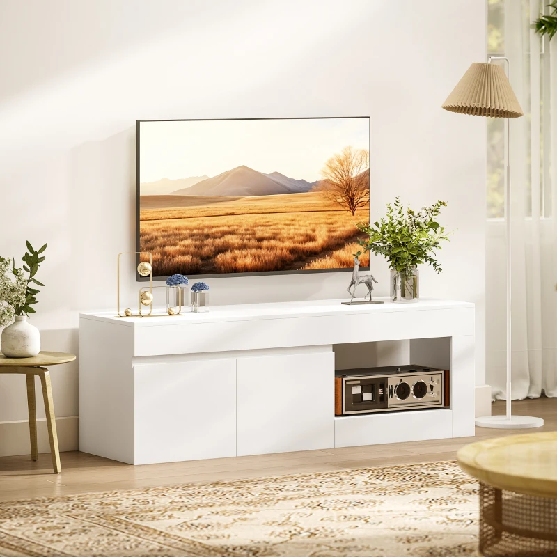 HOMCOM Meuble TV moderne pour salon avec 2 portes étagère ouverte pour téléviseur jusqu'à 152,4 cm 140x40x48 cm blanc