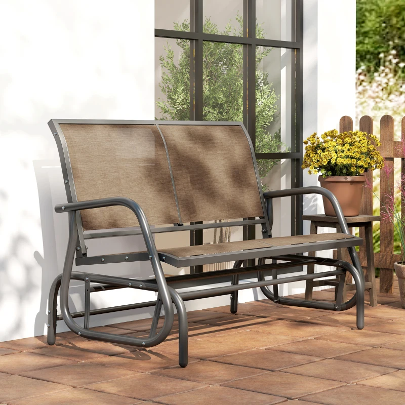 Outsunny Garten-Schaukelbank für 2 Personen aus Metall und Netzstoff, 120x70x85 cm, Hellbraun