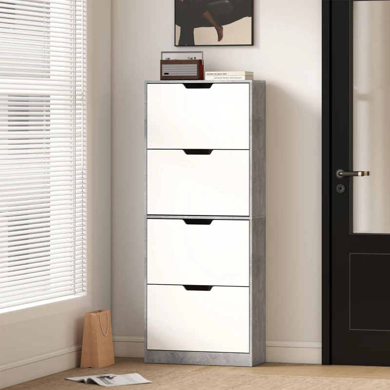 HOMCOM Meuble à chaussures moderne gain de place à 4 portes pour 16 paires, 62.5x26x156 cm, Gris ciment