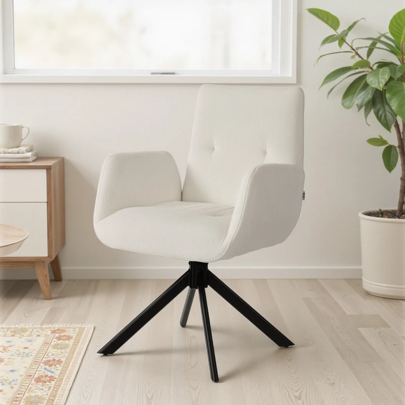 HOMCOM Fauteuil rembourré, fauteuil d'appoint, design moderne, pivotant, jusqu'à 120 kg, blanc crème