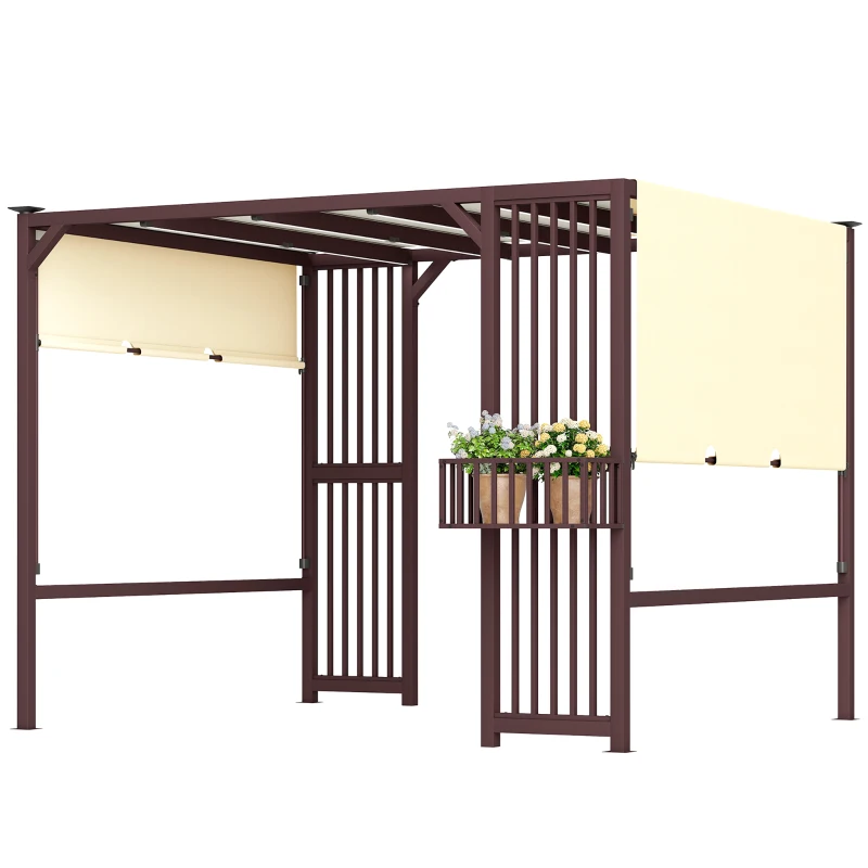 Outsunny Pergola con tetto scorrevole regolabile, 3x2,5 m, Marrone scuro