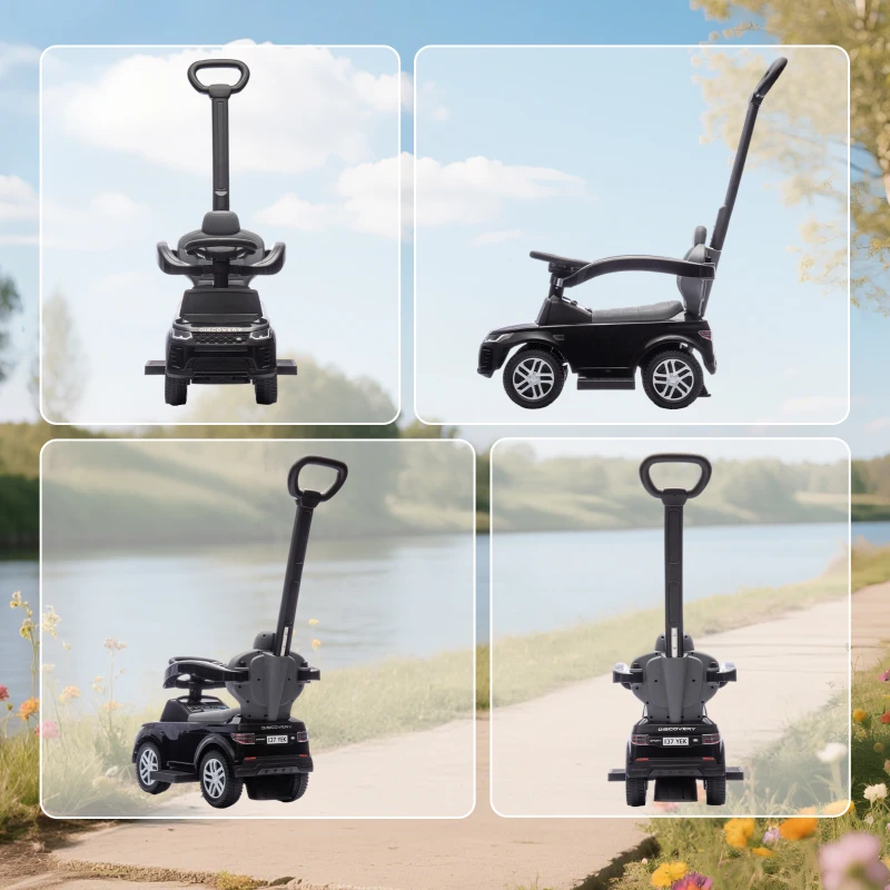 AIYAPLAY Porteur 2 en 1 pour enfants 18-36 mois LAND ROVER DISCOVERY avec rangement, poignée et barrière amovibles, Noir