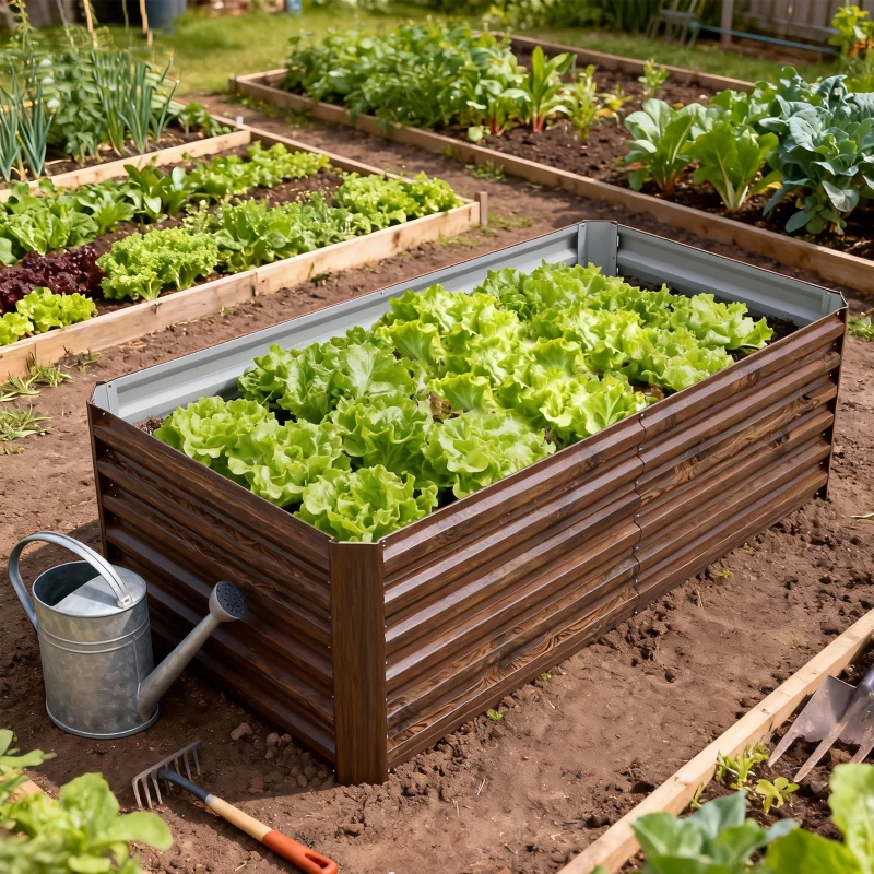 Outsunny Hochbeet mit offenem Boden und abgerundeten Kanten, 180x90x57.5 cm, Dunkelbraun