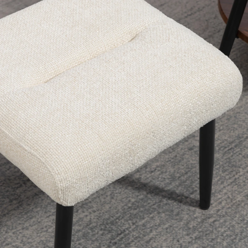HOMCOM Tabouret avec coussin moelleux, pieds en acier, repose-pieds en tissu chenille, 45 x 41 x 38 cm, blanc crème