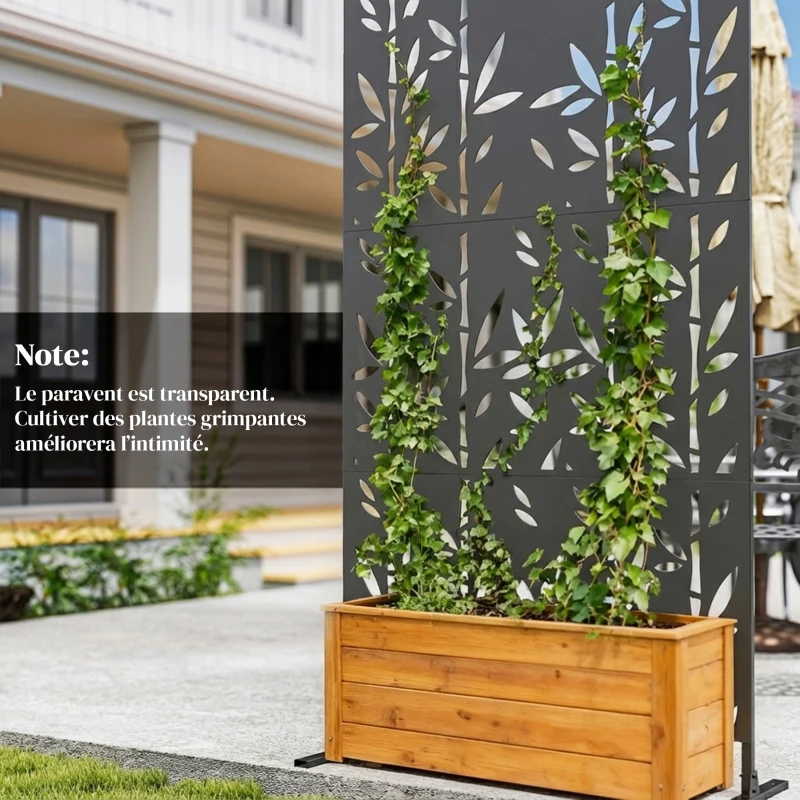 Outsunny Panou de protecție vizuală decorativ exterior Claustră decorativă grădină 3 panouri model bambus metal 92x40x192cm Negru