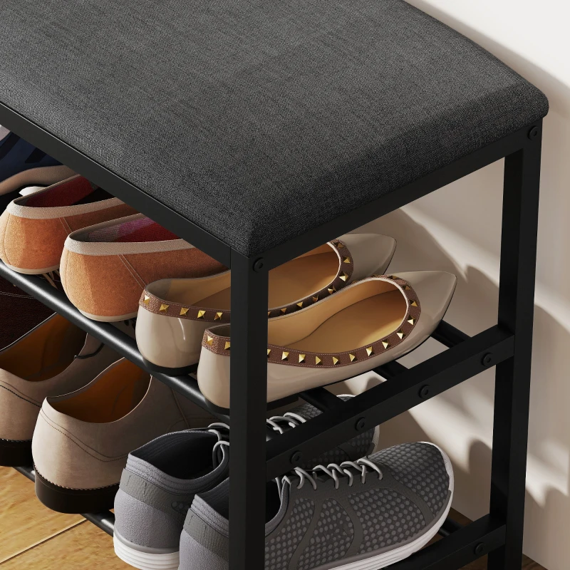 HOMCOM Banc à chaussures avec assise, banc avec rangement, étagère à chaussures à 2 compartiments ouverts, banc 81 x 31 x 50 cm Noir