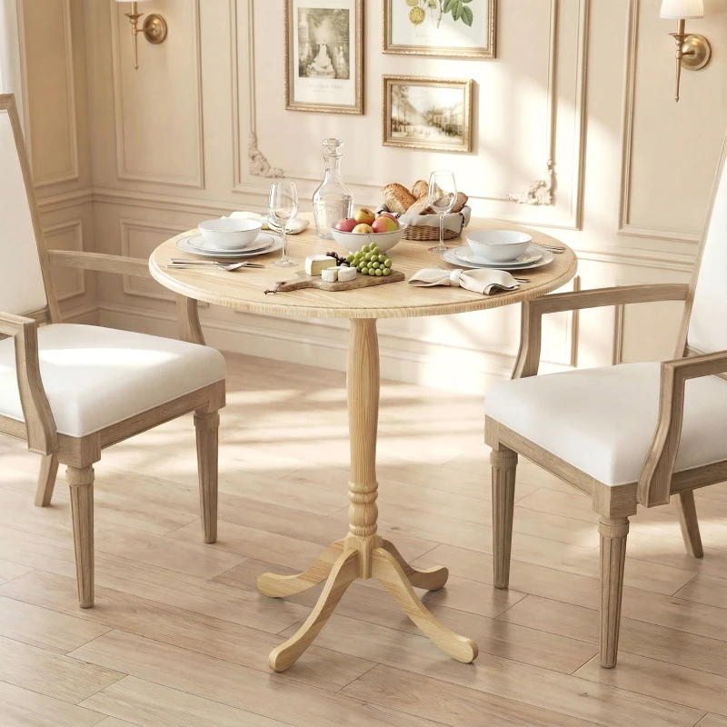 HOMCOM Runder Esstisch für 4 Personen Ø 80 cm, Küchentisch, Stahlsäule, moderner Stil, Naturholzoptik