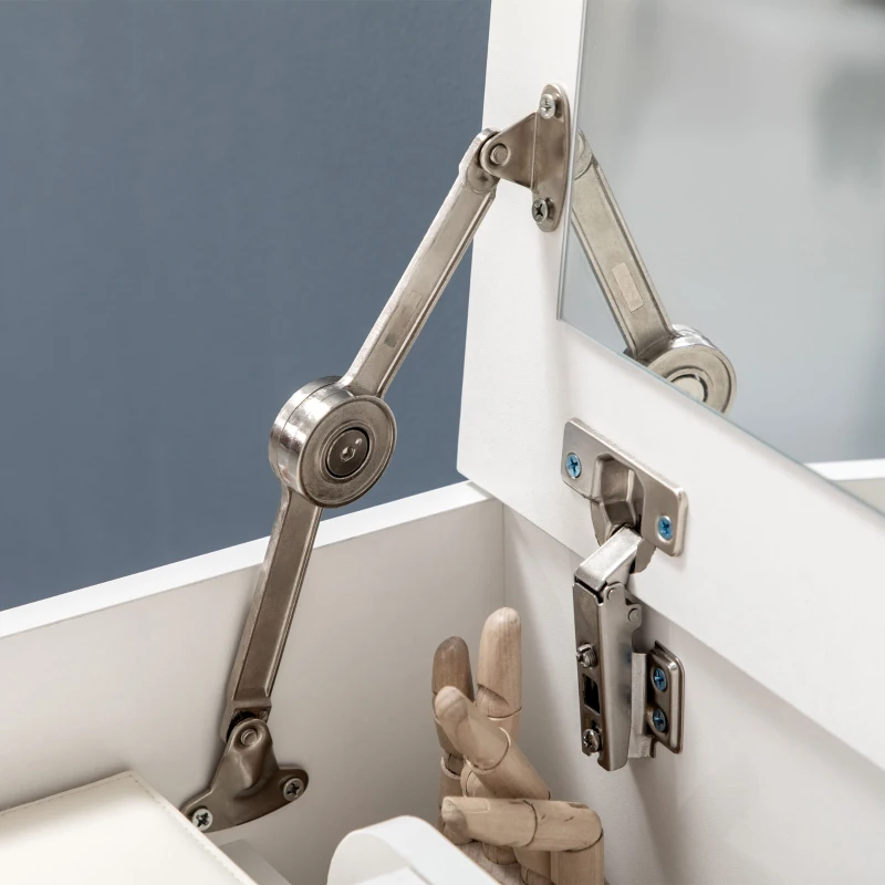 HOMCOM Coiffeuse de maquillage avec tabouret caché, miroir abattant, tiroir et 7 compartiments, tabouret avec rangement, blanc