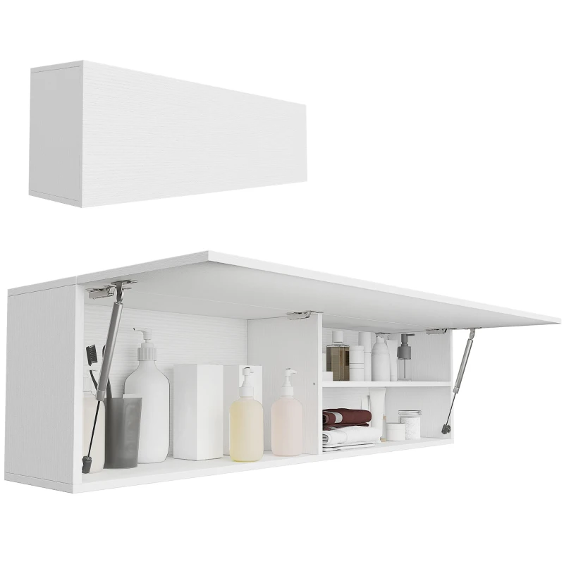 HOMCOM Wand-Badezimmerschrank mit gedämpfter Klappe, 2 Fächer und verstellbarer Ablage, 120x23x30 cm, Weiß
