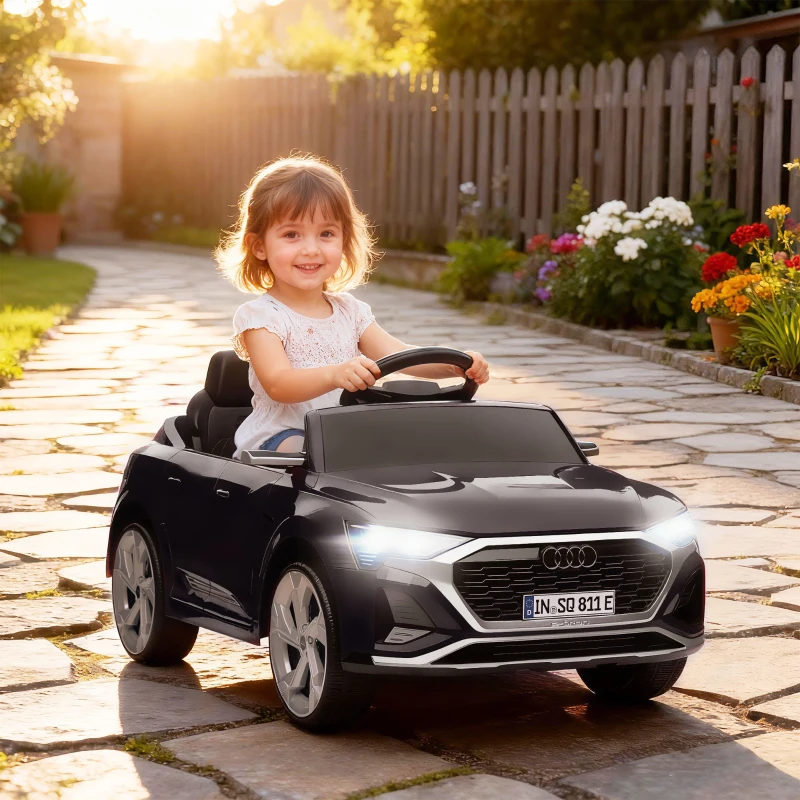AIYAPLAY Voiture électrique enfant, 12V Audi Q8, 3-5 km/h, télécommande, phares, musique, Noir