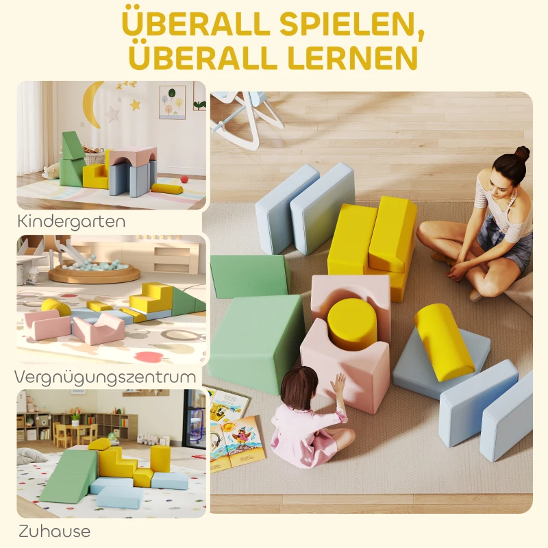 AIYAPLAY Set de blocs doux pour enfants, ensemble de 12 blocs en tissu, mousse, housse en velours côtelé, lavable, pastel coloré