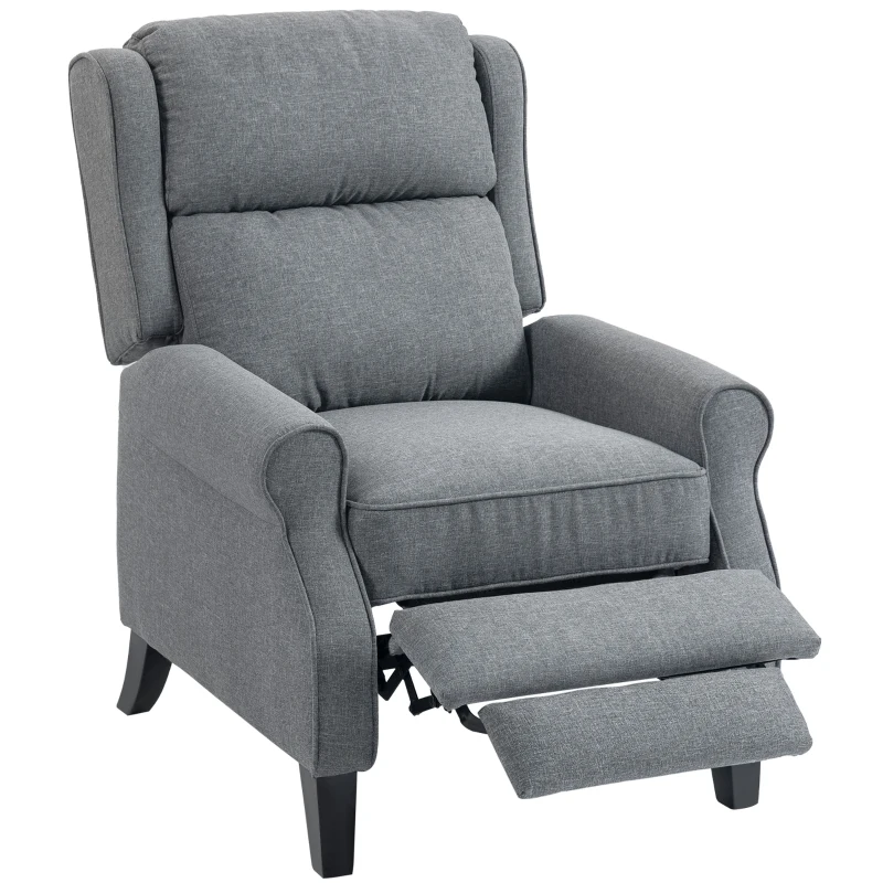 HOMCOM Fauteuil inclinable 132° max en tissu effet lin avec repose-pieds, 74x84x102 cm, Gris