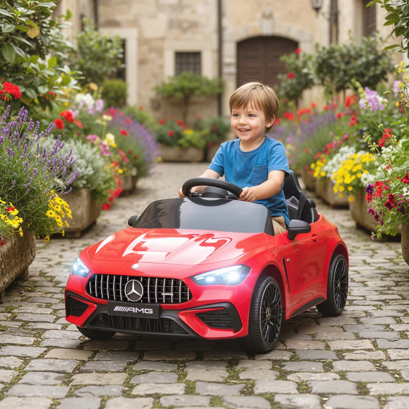 AIYAPLAY Voiture électrique pour enfants, design Mercedes, moteurs 12V, télécommande, feux LED, musique, pour enfants 3-6 ans, rouge