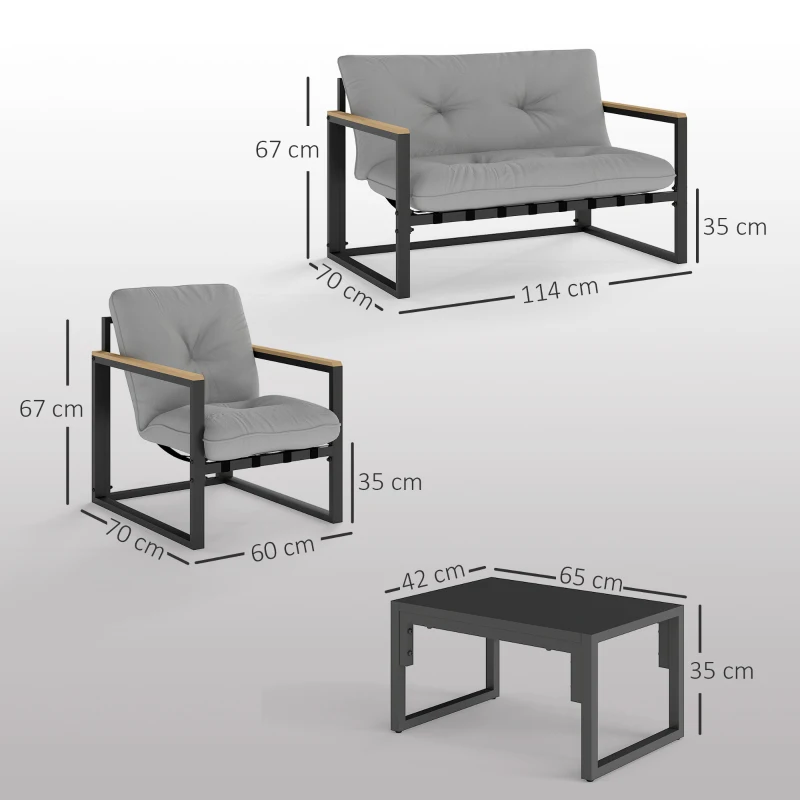 Outsunny Set da giardino per 4 persone con divano e poltrone, Grigio chiaro