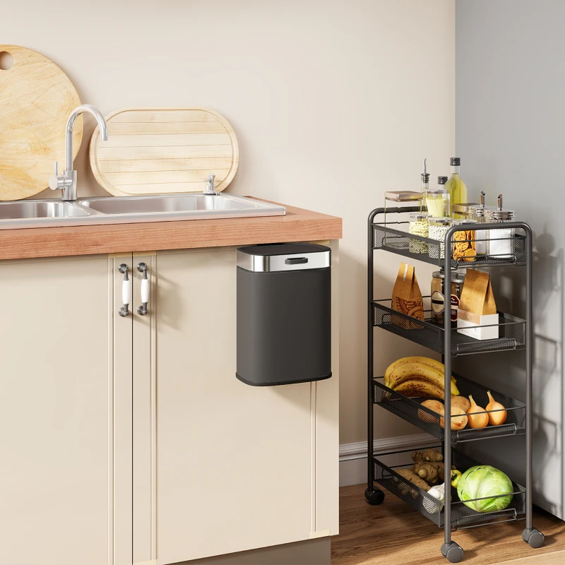 HOMCOM Poubelle, poubelle de cuisine en acier inoxydable avec couvercle restant ouvert, cuve intérieure amovible, 21,5x19,5x30 cm, Noir