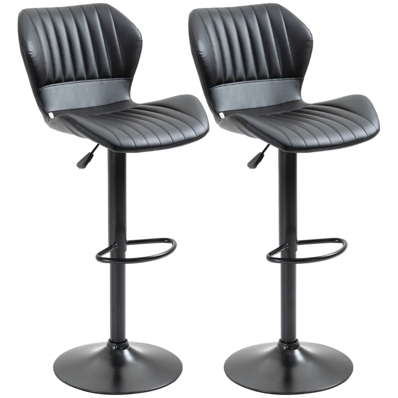 HOMCOM Set da 2 Pezzi Sgabello da Bar Regolabile in Altezza, 48,5x55,5x90-110 cm, in Finta Pelle e Acciaio, Nero
