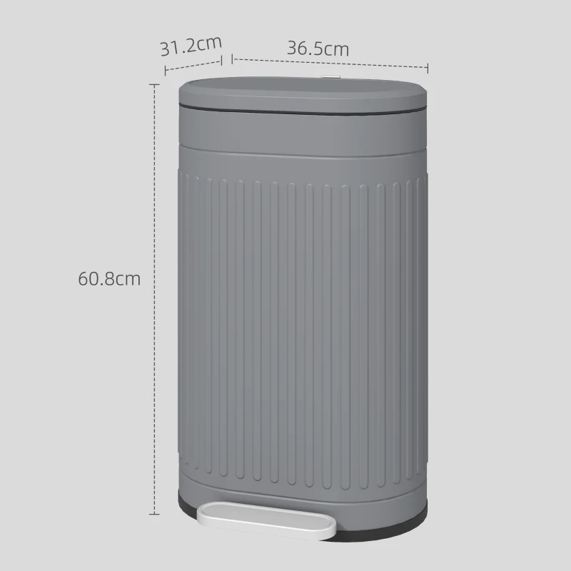 HOMCOM Coș de gunoi 30 L cu pedală, capac, găleată interioară detașabilă, funcție Soft-Close 36,5 x 31,2 x 60,8 cm, Gri